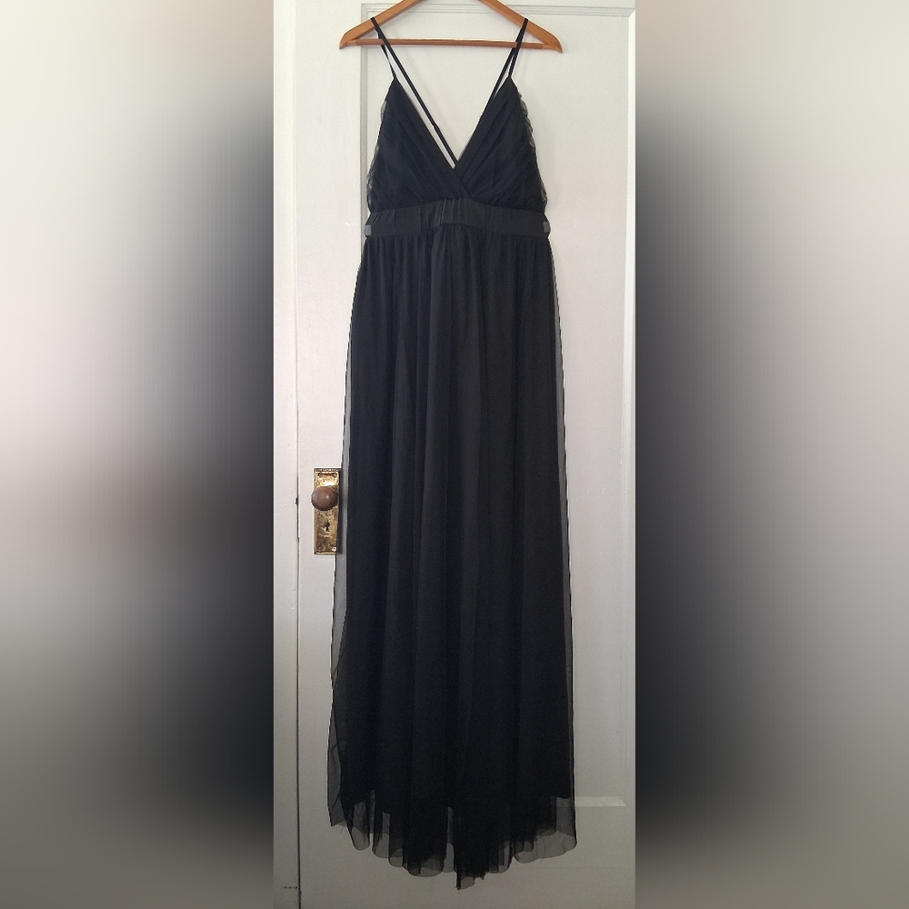 Black Crisscross Maxi Dress | Sheer Overlay | Deep V Neck | Plus Size 2X